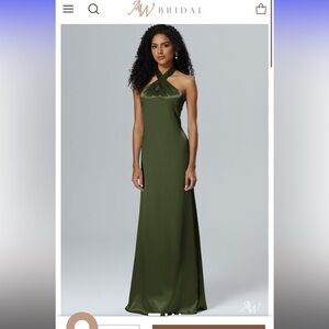 AW Bridal Olive Green Halter Maxi Dress